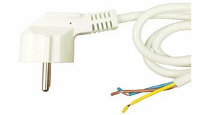 AC Power Cable, DE/FR Type F/E (CEE 7/7) Plug - Bare End, 2m, White
